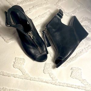 Rudsak Black Leather Peep Toe Wedge Heels, Size 9
